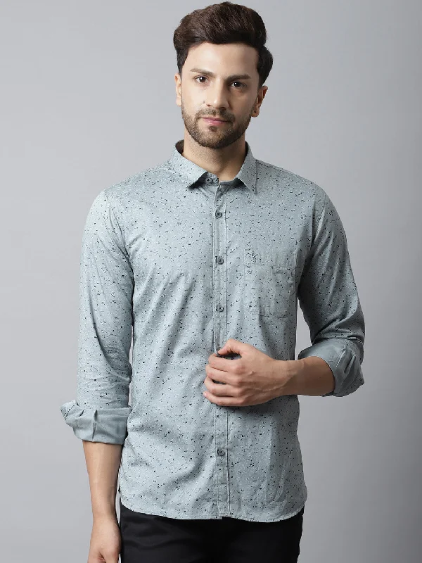 Casual Chic Looks Men's Grey Casual Ditsy Print Full Sleeve Shirt
