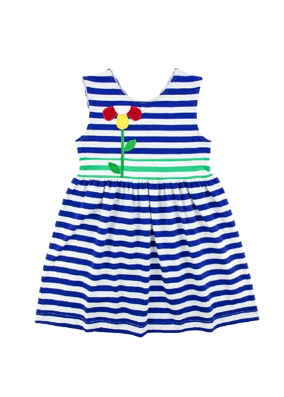 Sporty Wear Stripe Knit Dress With Flower