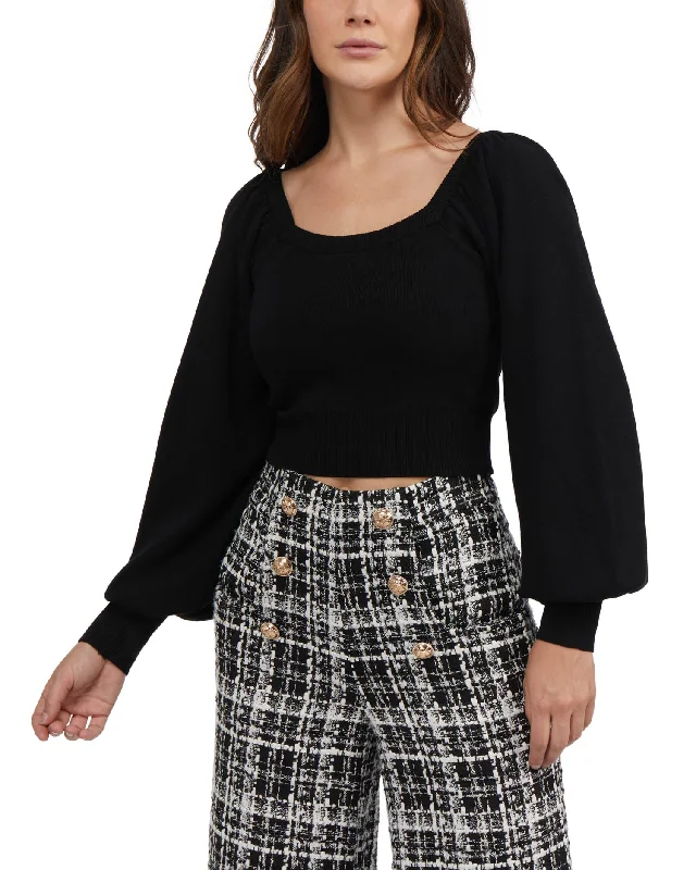 Relaxed Tops Bebe Women's Button Front Puff Sleeve Sweater