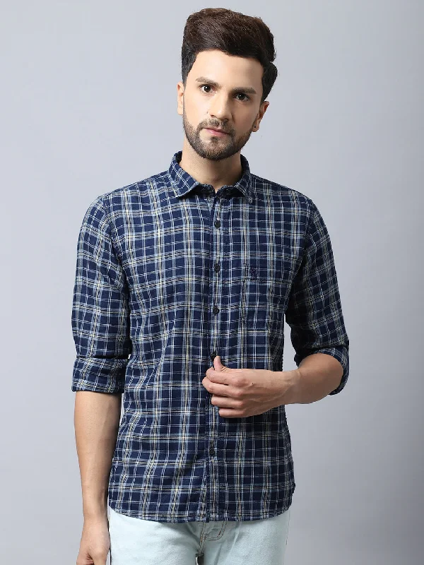 Relaxed Tops Men's Navy Blue Casual Medium Checks Full Sleeve Shirt