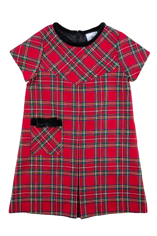 Must-have For Fashion Tartan Plaid Dress With Front Pleat And Pocket