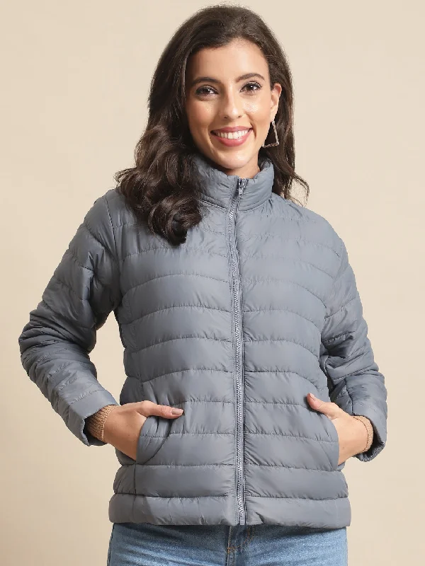 Cute Design Women's Casual  Grey Quilted  Jacket