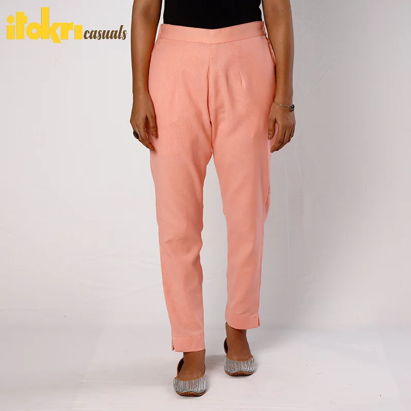 Cozy Lifestyle Baby Pink Flex Cotton Tapered Casual Pant for Women