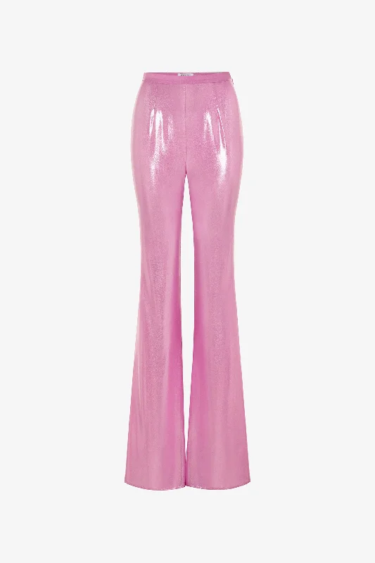 Comfortable Jeans Metallic Pink Fitted Flared Pants
