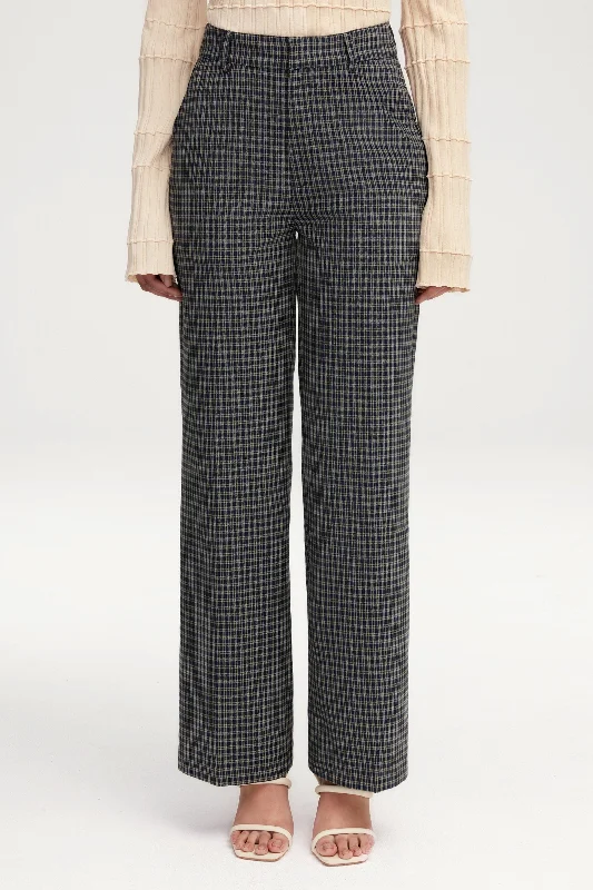 Easygoing Fashion Checkered Blue Wide Leg Pants