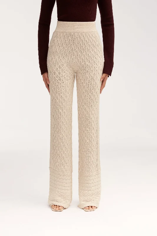 Cozy Essentials Vanessa Diamond Knit Wide Leg Pants - Off White