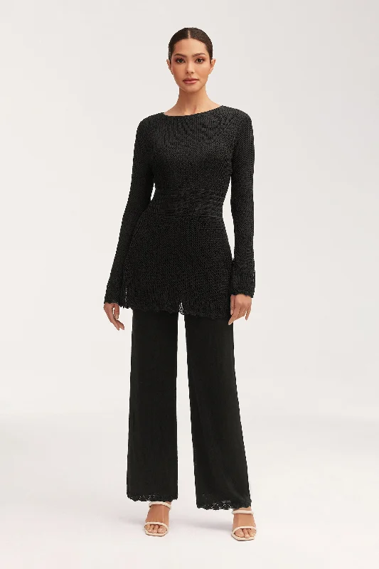 Comfy Dress Kendall Crochet Wide Leg Pants - Black