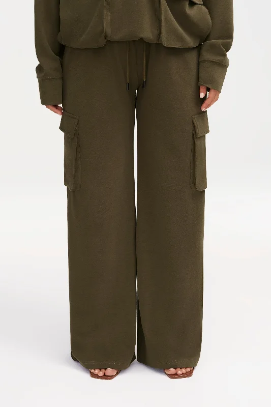 Casual Fit Wear Demi Wide Leg Cargo Pocket Pants - Khaki Green