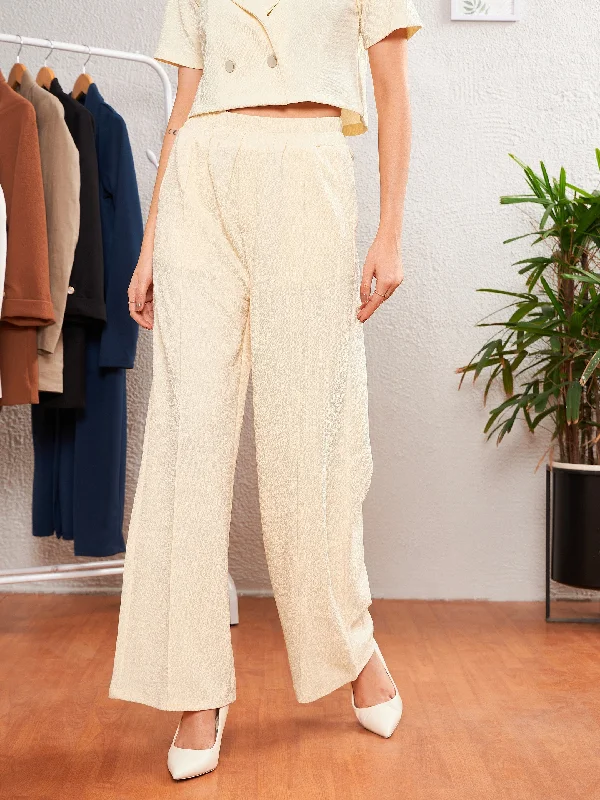 Soft Comfort Women Cream Front Darted Palazzo Pants