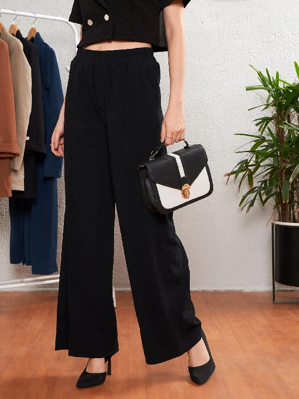 Layered Style Women Black Front Darted Palazzo Pants