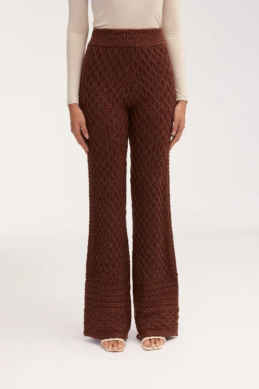 Comfortable Chic Vanessa Diamond Knit Wide Leg Pants - Dark Brown