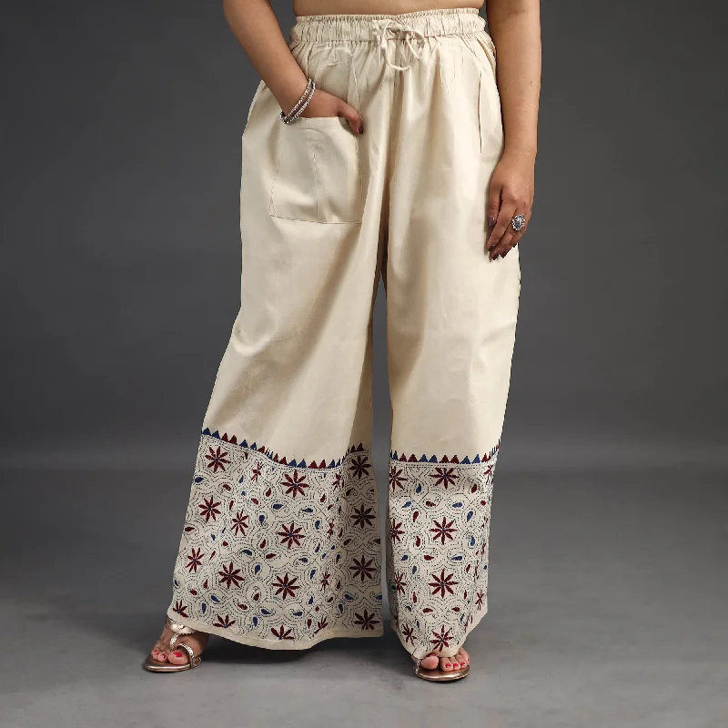 Cozy Outerwear Off White - Kantha Hand Embroidery Palazzo in Cotton 29