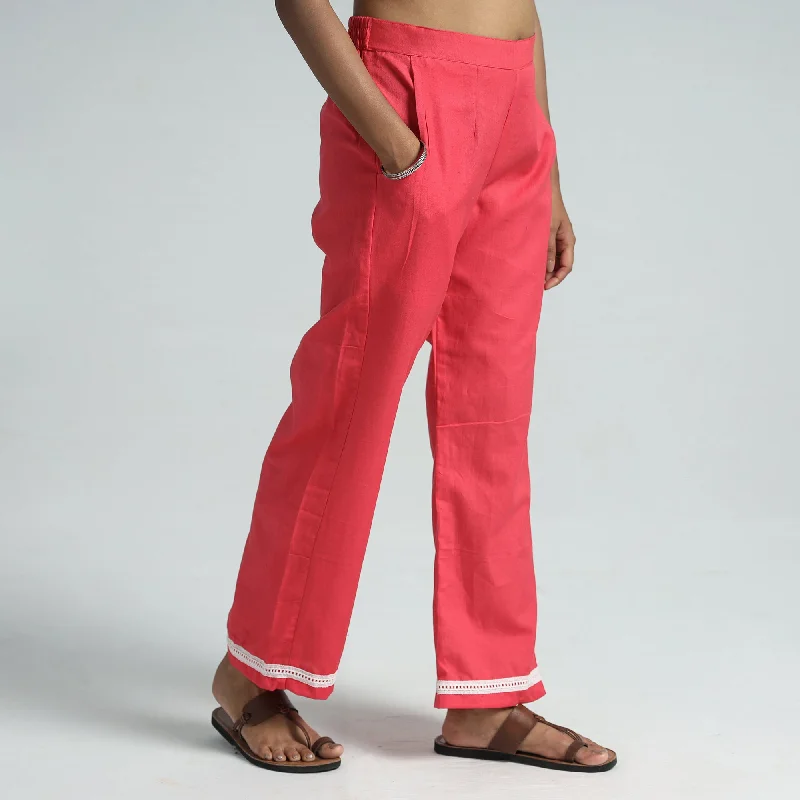 Easy Comfort Style Pink - Plain Flex Cotton Elasticated Palazzo with Lace Work 09