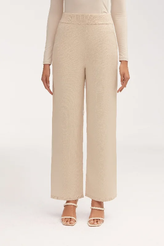 Breezy Outfits Jess Knit Wide Leg Pants - Beige