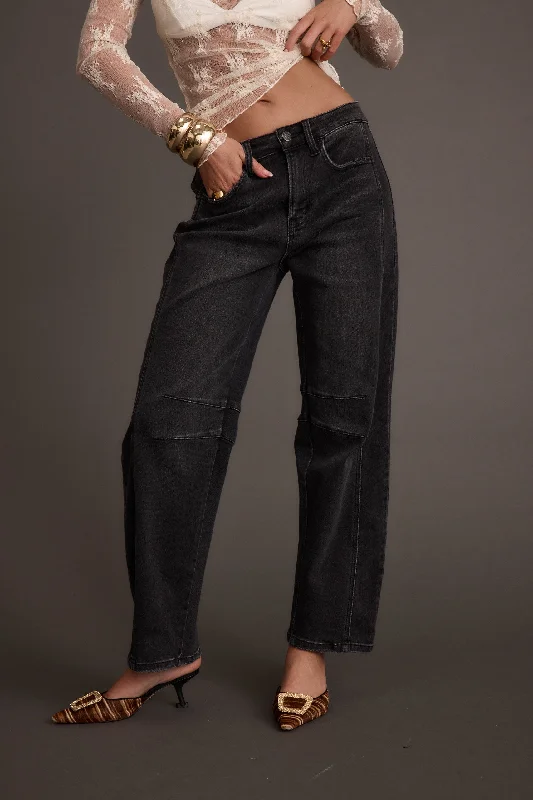 Light Comfort Muse Washed Black Barrel Denim Jeans