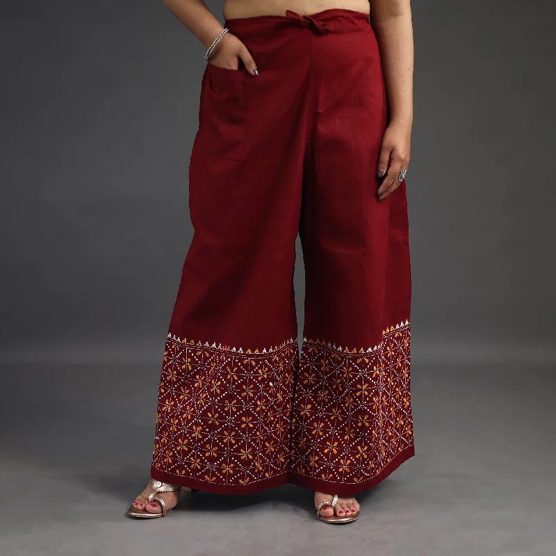 Cozy Fashion Maroon - Kantha Hand Embroidery Palazzo in Cotton 27