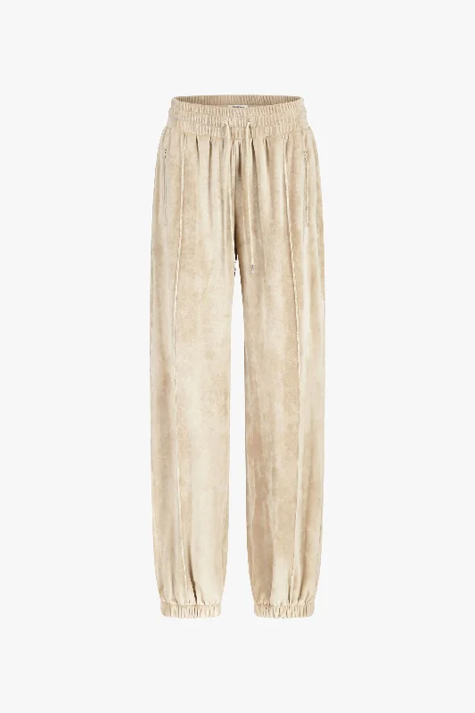 Elegant Fit Sand Velour Track Pants