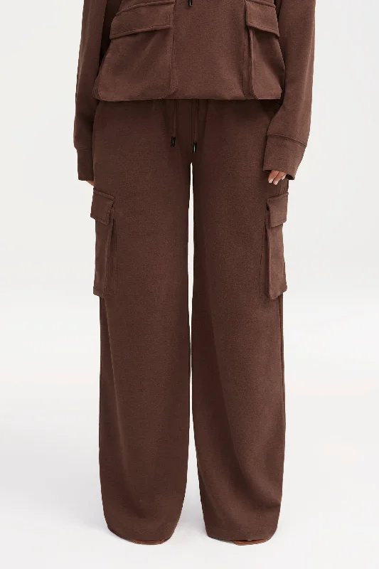 Simple Chic Demi Wide Leg Cargo Pocket Pants - Brown
