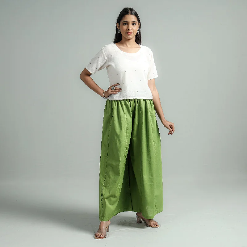 Simple Looks Green - Plain Dyed Cotton Flared Palazzo