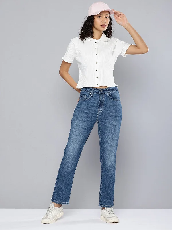 Urban Design Sense Women's High Rise 724 Slim Straight Fit Indigo Jeans
