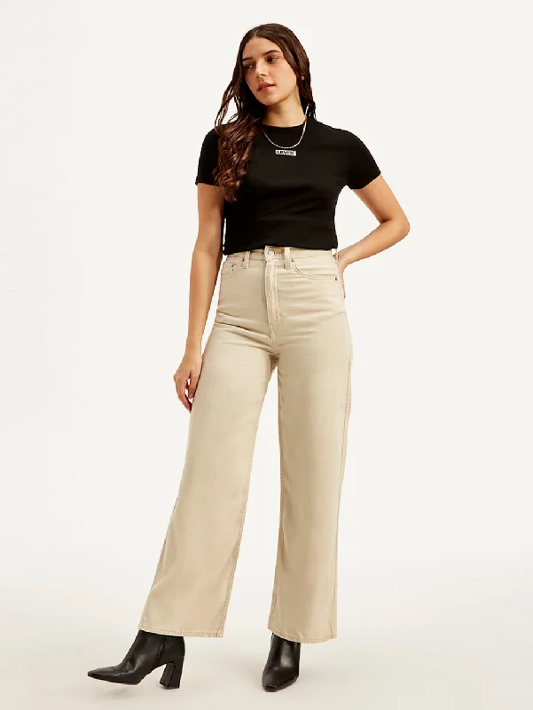 High-quality Design Women's High Rise Straight Fit Beige Jeans