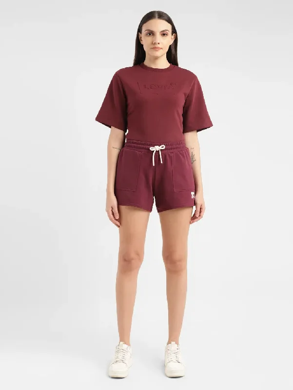 Exquisite Details Women's High Rise Maroon Relaxed Fit Shorts