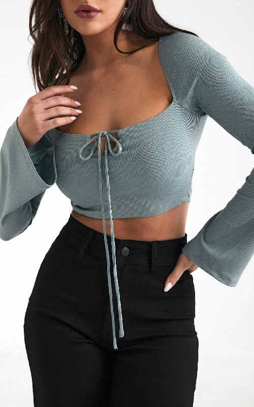 Soft Textures Fletcher Crop Top - Slate Blue Sage