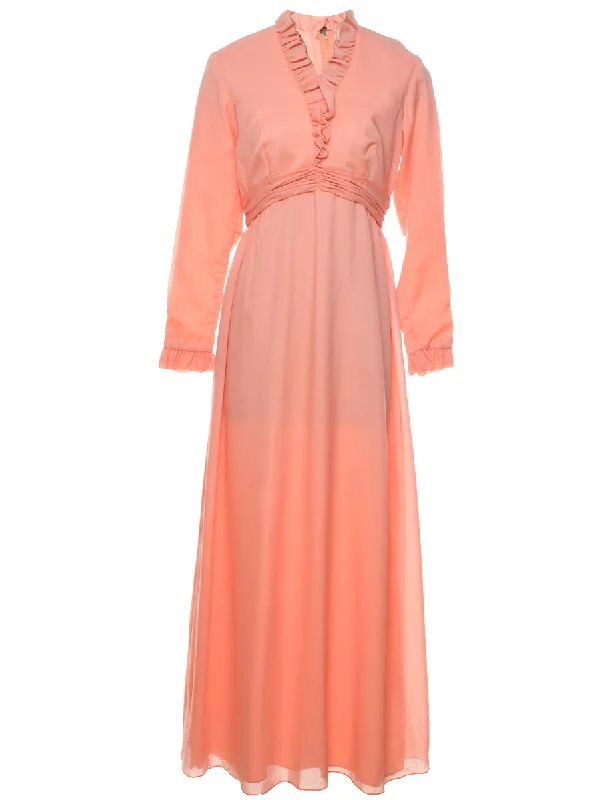 Soft Wear 1970s Pale Pink Ruffled Maxi Dress - M