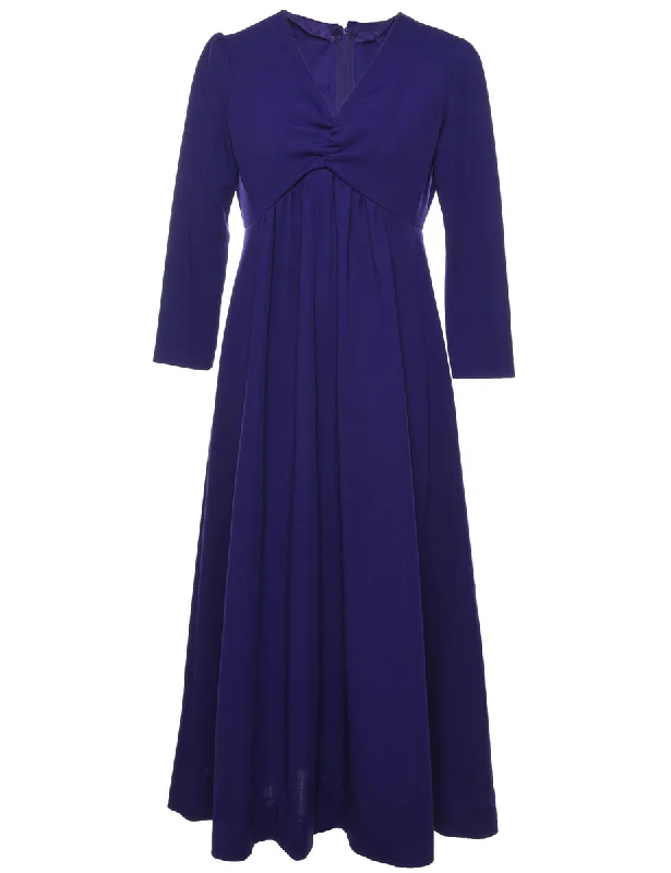 Trendy Casuals 1970s Purple Ruched Long-Sleeve Maxi Dress - M