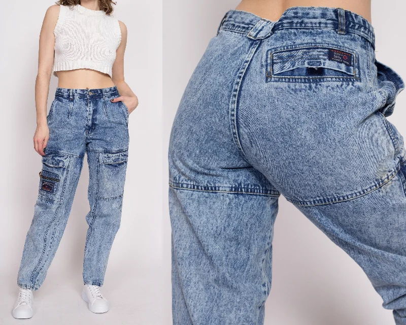 Versatile Style 80s Acid Wash Denim Cargo Jeans - Medium, 29"