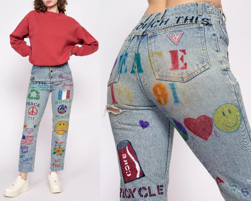 Effortless Looks 90s Guess Hand Painted Graffiti Jeans - Small, 26"