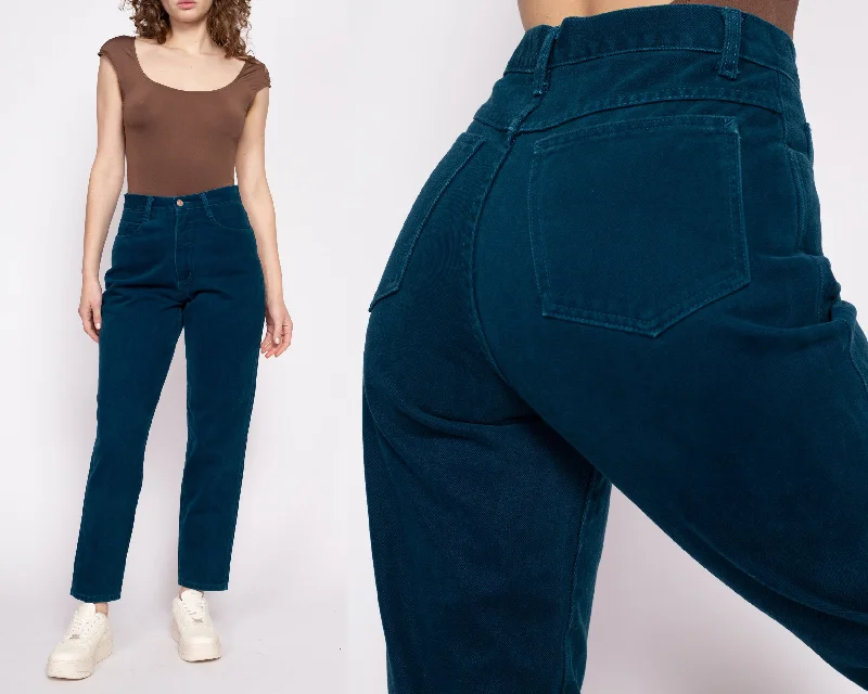 Relaxed Fashion 90s High Waisted Dark Teal Green Jeans - Petite Medium, 27"