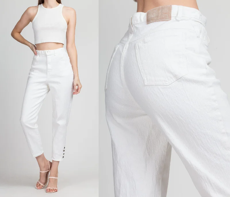 Relaxed Dresses 90s White High Waist Stretchy Mom Jeans - Medium, 28"