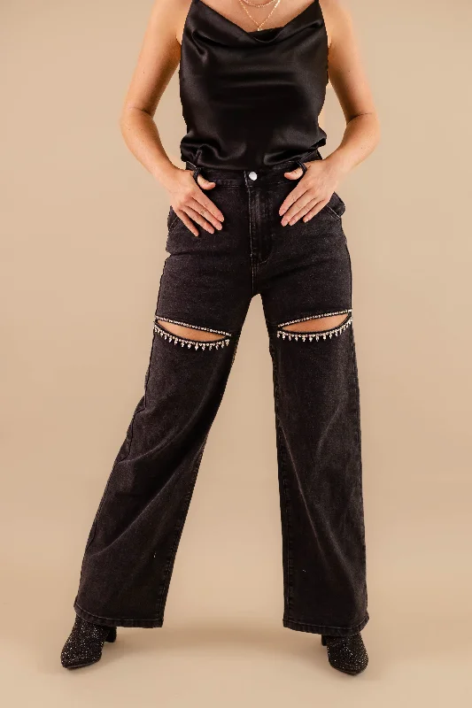 Fresh Comfort Big Personality Rhinestone Denim-Black