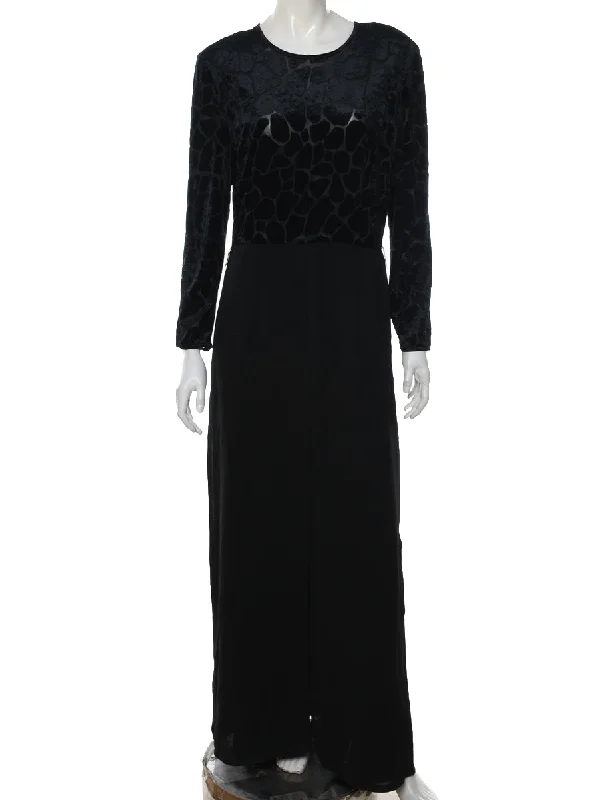 High-end Customization Black Flared Leg Devore Design Jumpsuit - L