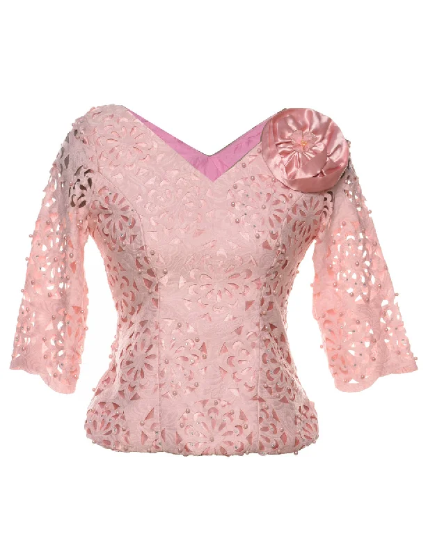Comfy Dress Bow Detailed Beaded Party Top - S