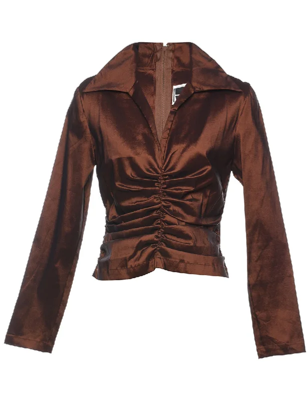 Easy Chic Brown Ruched Silky Y2K Evening Top - L