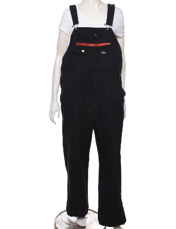 Romantic Temperament Dickies Black & Red Contrast Adjustable Dungarees - W42 L31