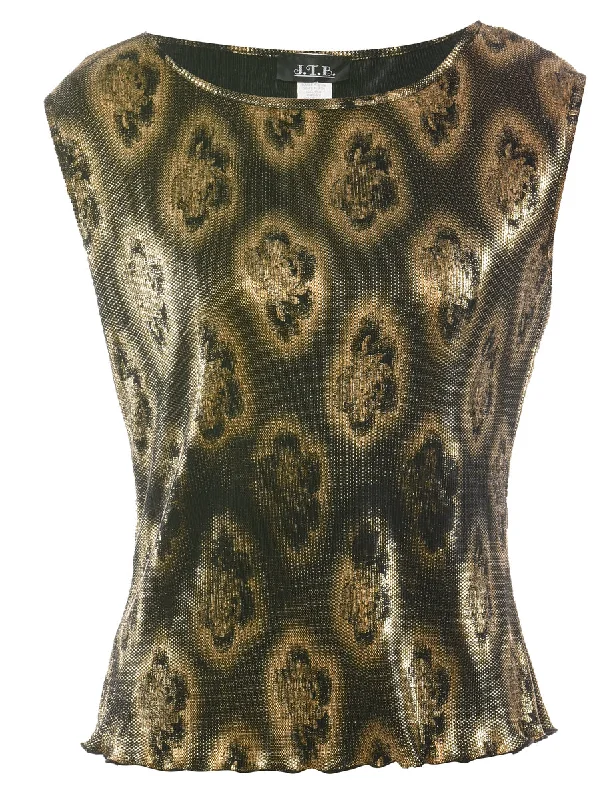 Minimal Classic Floral Print Metallic Evening Top - M