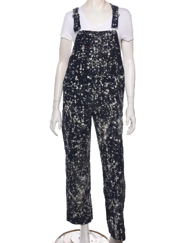 Celebrity Style Navy Bleached 1990s Corduroy Dungarees - W32 L30