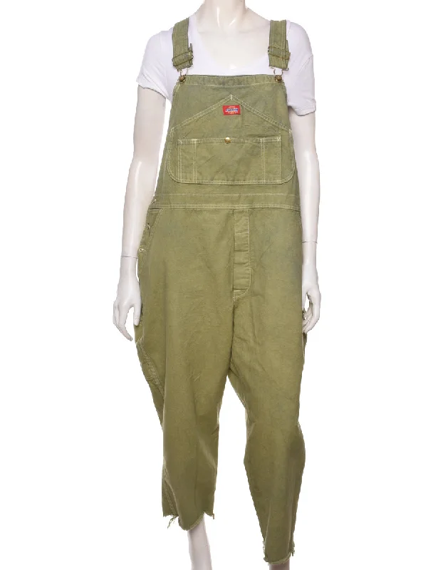 Simple Style Olive Green Dickies Frayed Hem Dungarees - W42 L23