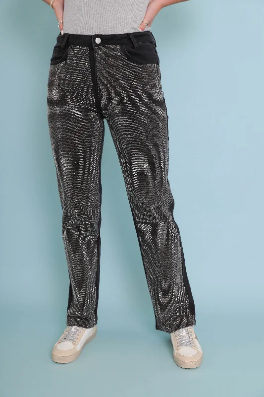 Carefree Style Ready To Rock Rhinestone Denim-Black