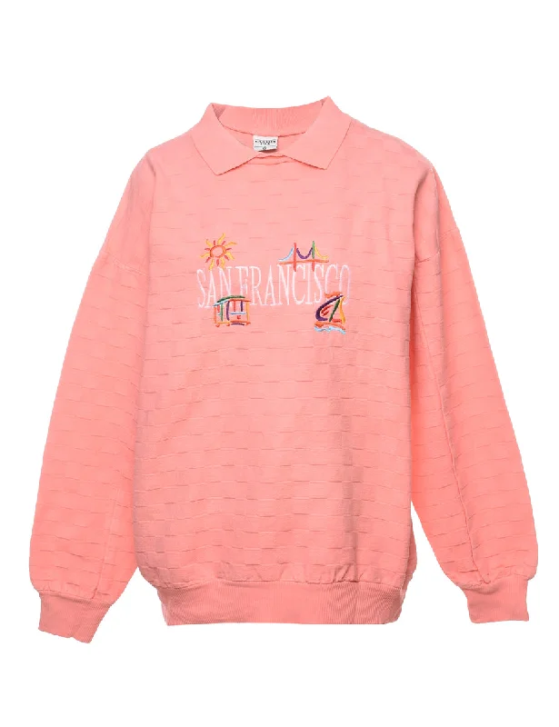 Light Layers Salmon Pink Embroidered Printed Sweatshirt - M