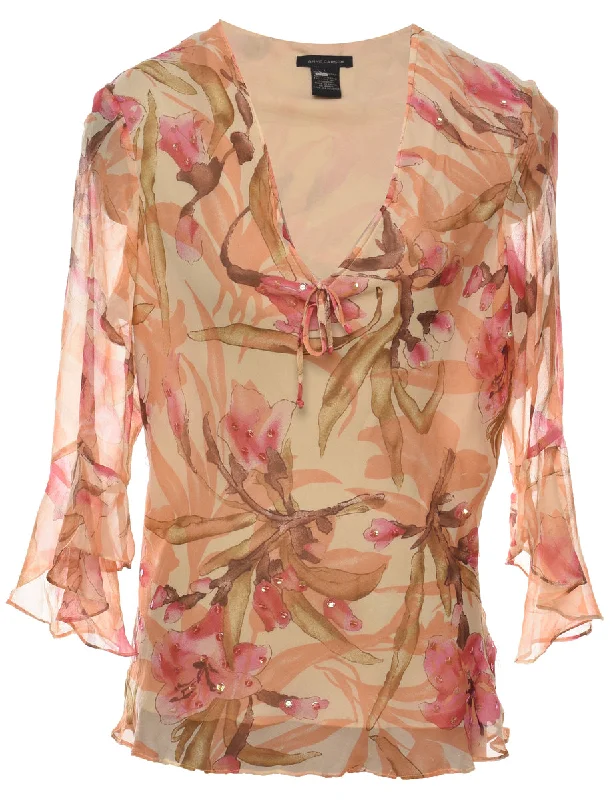 Soft Comfort Silk Floral Evening Top - L