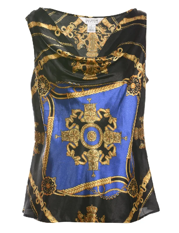 Fashion Pioneer Sleeveless Cowl Neck Printed Top - L