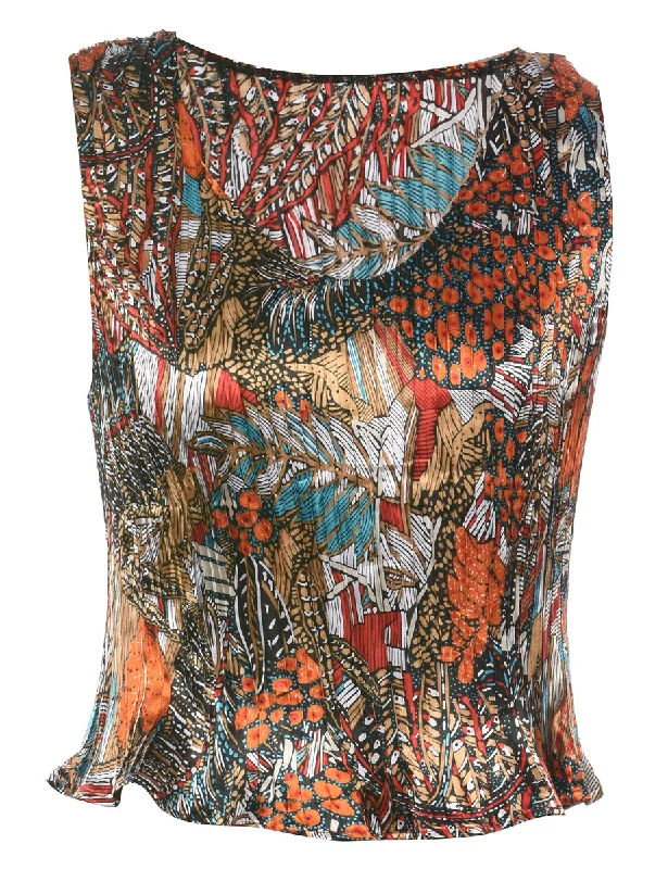 Comfortable Sweaters Smocked Printed Top - S