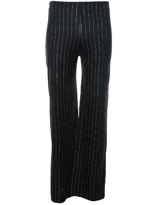 Fashionable Inner Wear Striped Black & Silver Flared Trousers - W24 L31