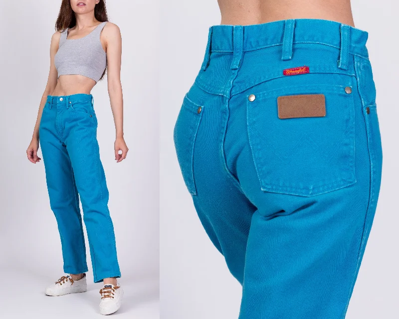 Soft Fabrics Vintage Wrangler Bright Blue High Waisted Jeans - Small, 26"