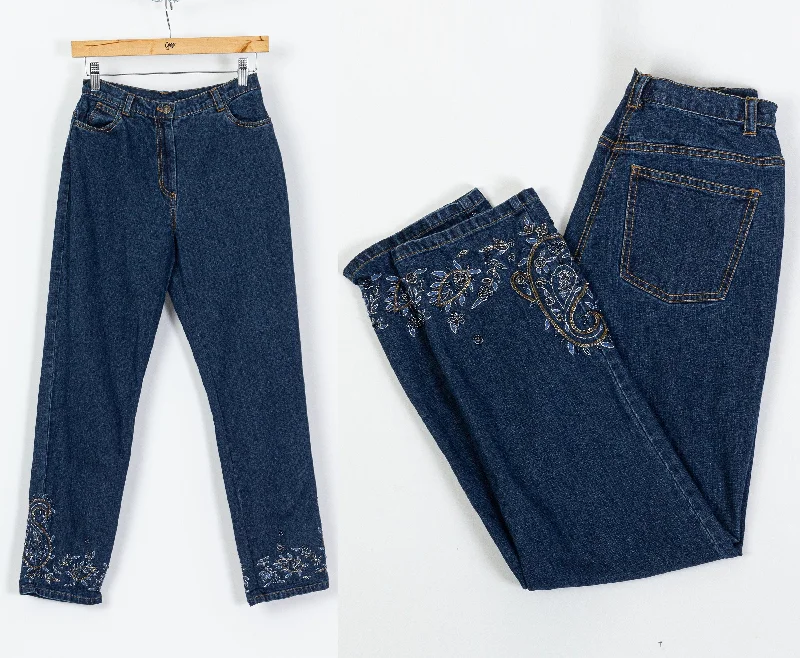 Elegant Outline Vintage Y2K Beaded Ankle Jeans - Petite XS