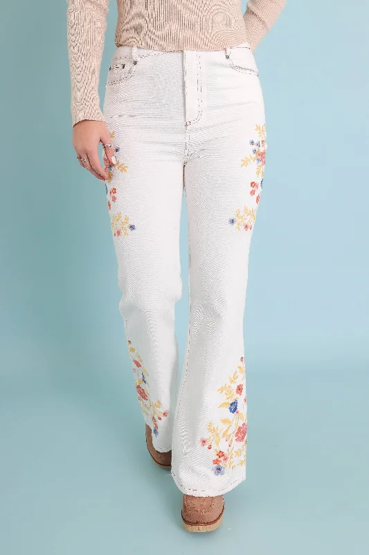Innovative Design Wildflower Embroidered Denim